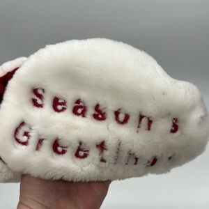 Source Unknown White Faux Fur Hat with Red 'Season's Greetings' Embroidery